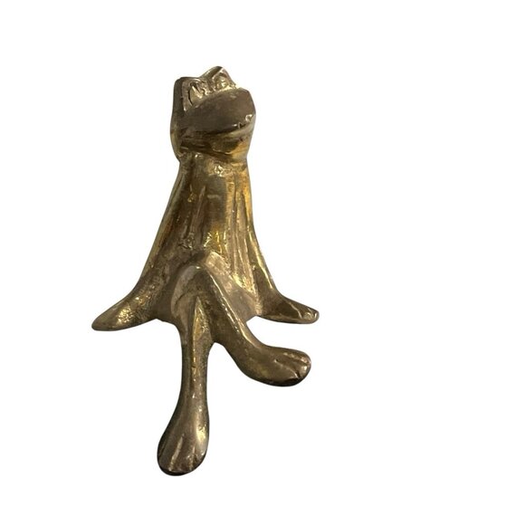 Vintage MCM Solid Brass Frog Shelf Sitter Figurine Smiling Made in Korea 3" Tall - Picture 1 of 10